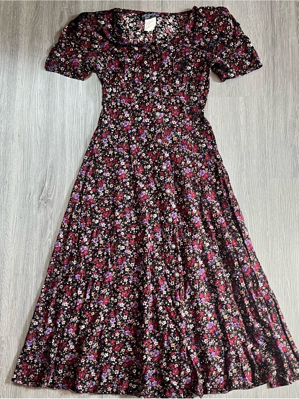 Floral 90’s Black & Pink Short-Sleeve Maxi Dress